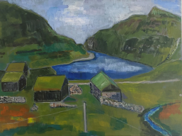 Saksun Færøerne, 30×40, akryl på lærred