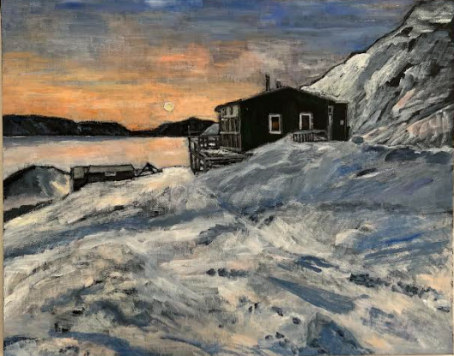 Sven Olofs hytte om vinteren, Grønland, akryl, 40x50
