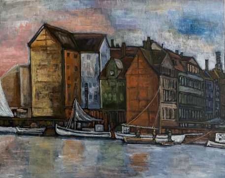Udsigt til det gamle Christianshavn, 40x50, akryl på lærred